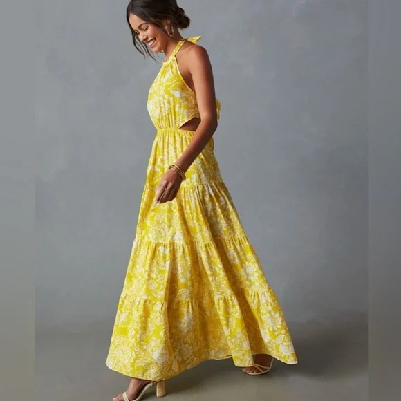 Vici | Dresses | Nwot Vici Amalia Yellow White Tropical Floral Halter  Cutout Maxi Dress Sz Large | Poshmark